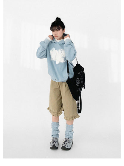 Star Rail Dyed Heart Print Washed Oversized Hoodie