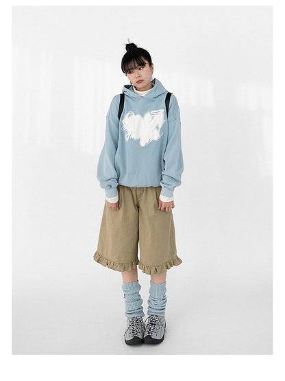 innomoood Star Rail Dyed Heart Print Washed Oversized Hoodie