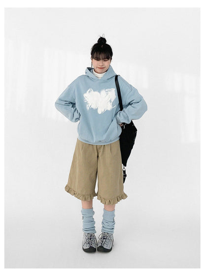 Star Rail Dyed Heart Print Washed Oversized Hoodie