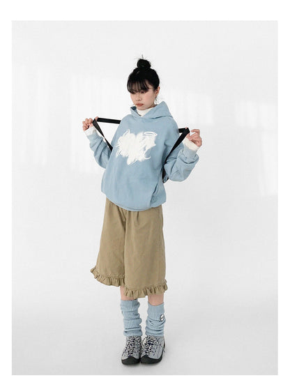 Star Rail Dyed Heart Print Washed Oversized Hoodie