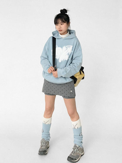 Star Rail Dyed Heart Print Washed Oversized Hoodie