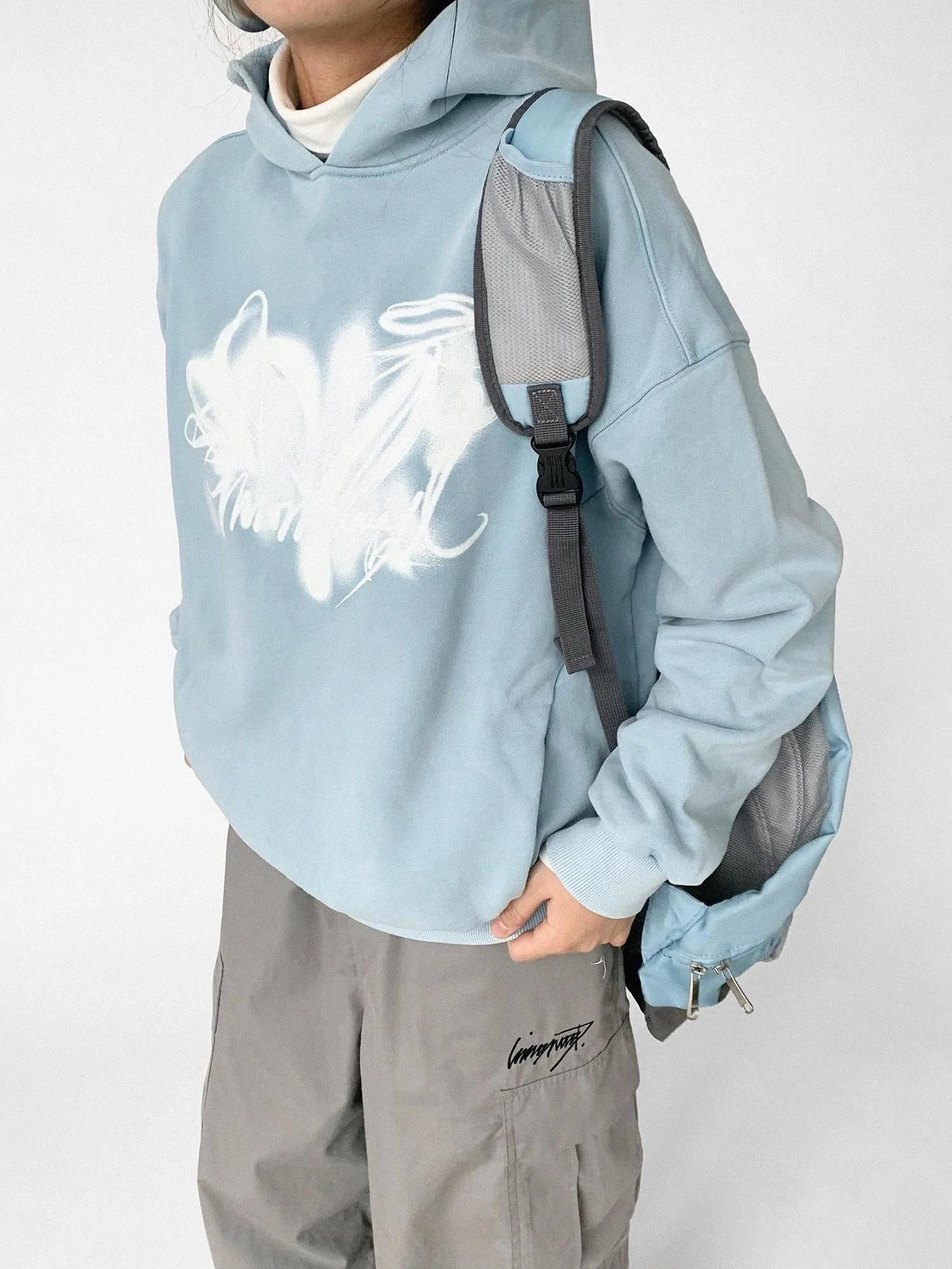 Star Rail Dyed Heart Print Washed Oversized Hoodie