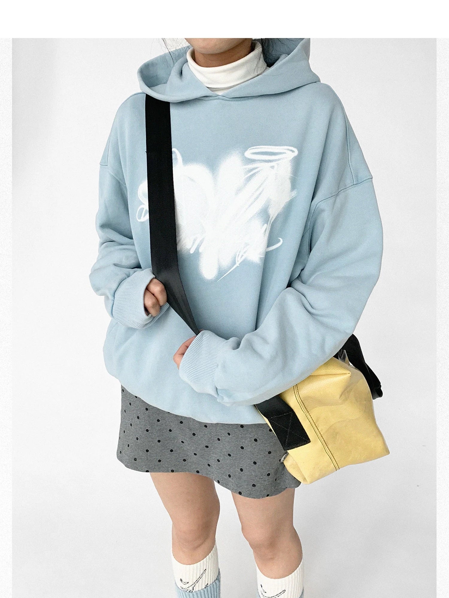 Star Rail Dyed Heart Print Washed Oversized Hoodie