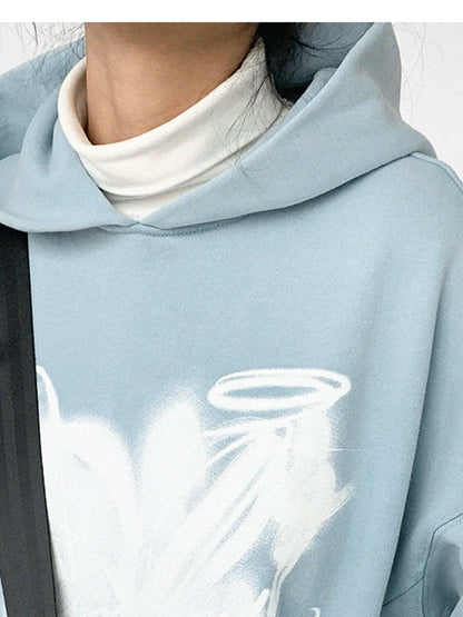 Star Rail Dyed Heart Print Washed Oversized Hoodie