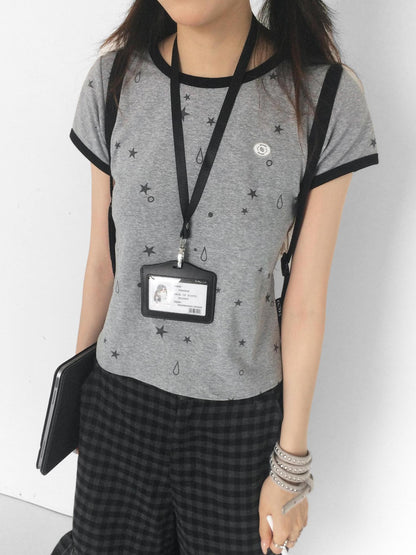 innomoood Star Tear Allover Print Colorblock Women&