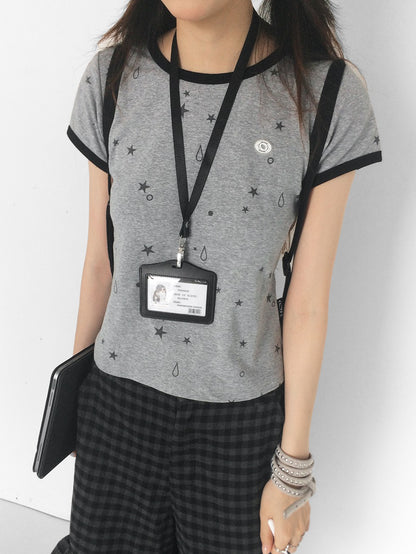 innomoood Star Tear Allover Print Colorblock Women&
