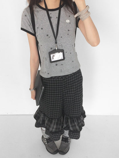 innomoood Star Tear Allover Print Colorblock Women&