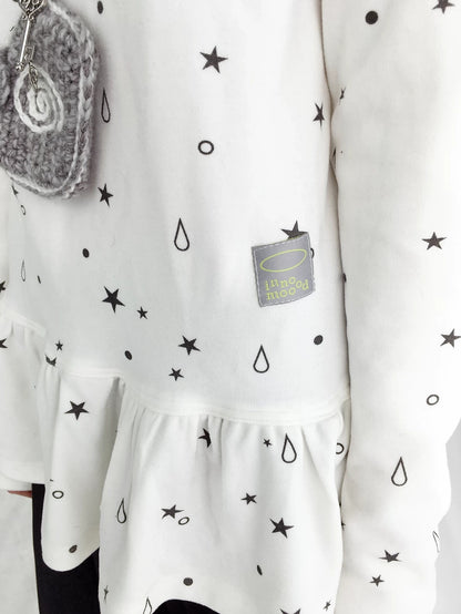 innomoood Star Teardrop Printed Striped High Neck Long Sleeve Women Casual T-Shirt