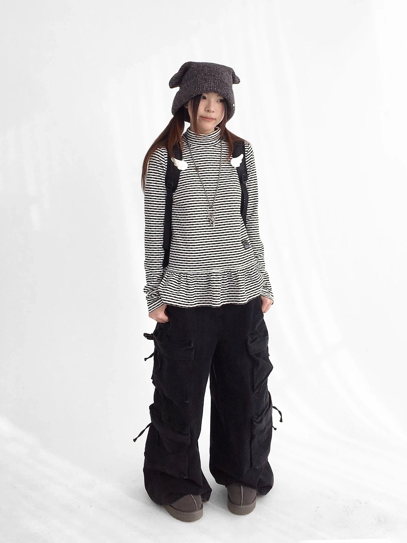 innomoood Star Teardrop Printed Striped High Neck Long Sleeve Women Casual T-Shirt