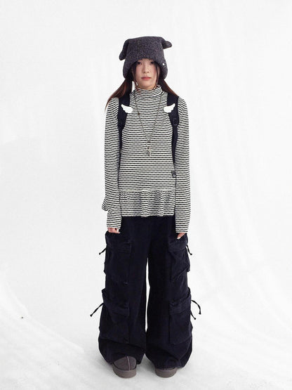 innomoood Star Teardrop Printed Striped High Neck Long Sleeve Women Casual T-Shirt