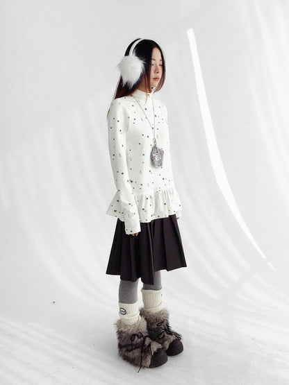 innomoood Star Teardrop Printed Striped High Neck Long Sleeve Women Casual T-Shirt