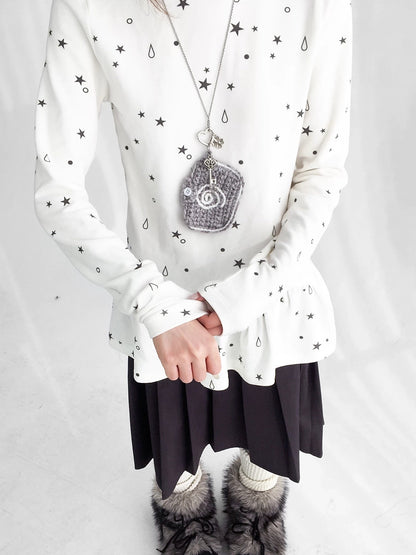 innomoood Star Teardrop Printed Striped High Neck Long Sleeve Women Casual T-Shirt