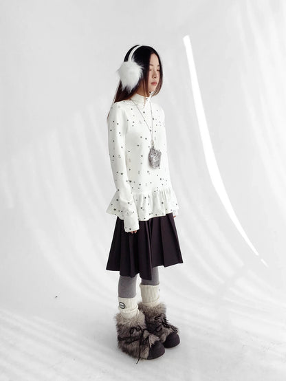 innomoood Star Teardrop Printed Striped High Neck Long Sleeve Women Casual T-Shirt