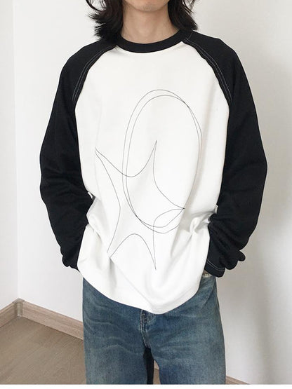 innomoood Star Zero Line Print Slub T-shirt Long Short Sleeve Raglan