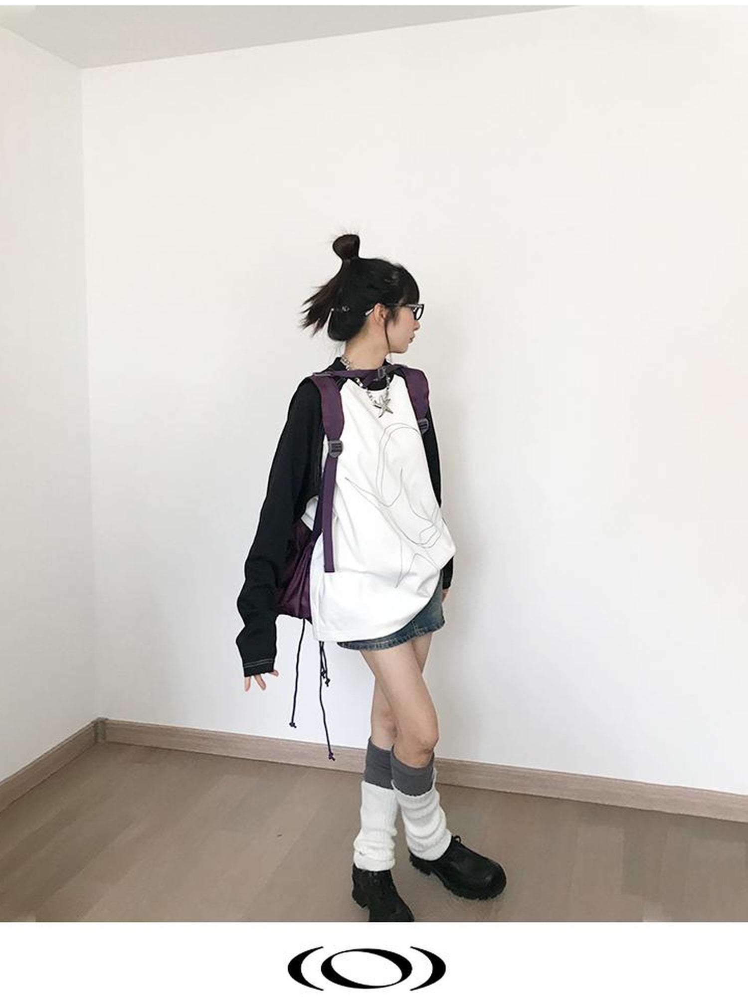 innomoood Star Zero Line Print Slub T-shirt Long Short Sleeve Raglan