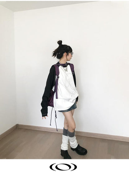 innomoood Star Zero Line Print Slub T-shirt Long Short Sleeve Raglan