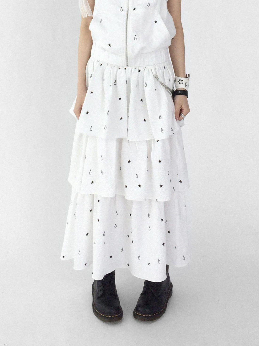 innomoood Starfall Textured Print A Line Skirt