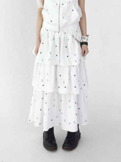 innomoood Starfall Textured Print A Line Skirt