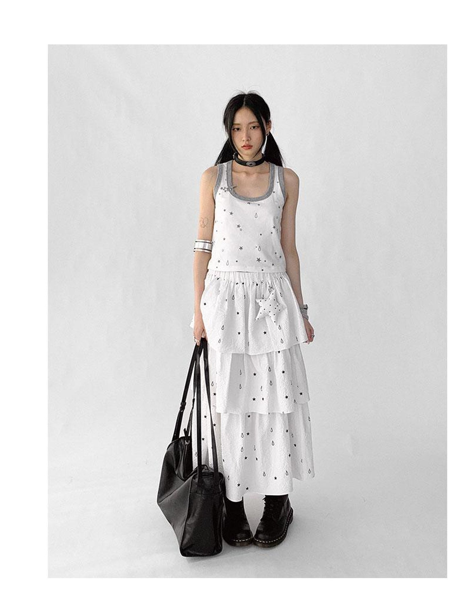 innomoood Starfall Textured Print A Line Skirt