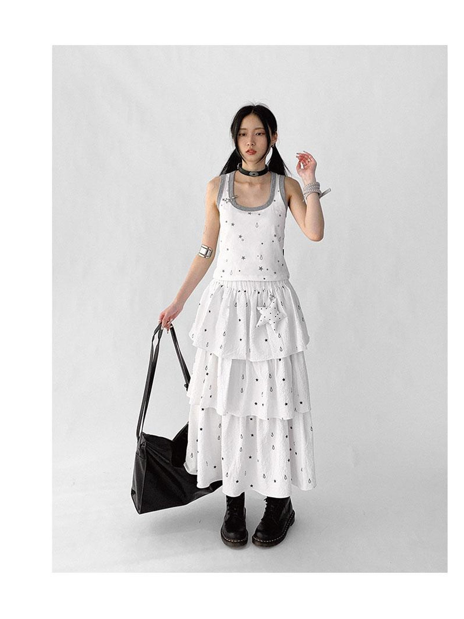 innomoood Starfall Textured Print A Line Skirt