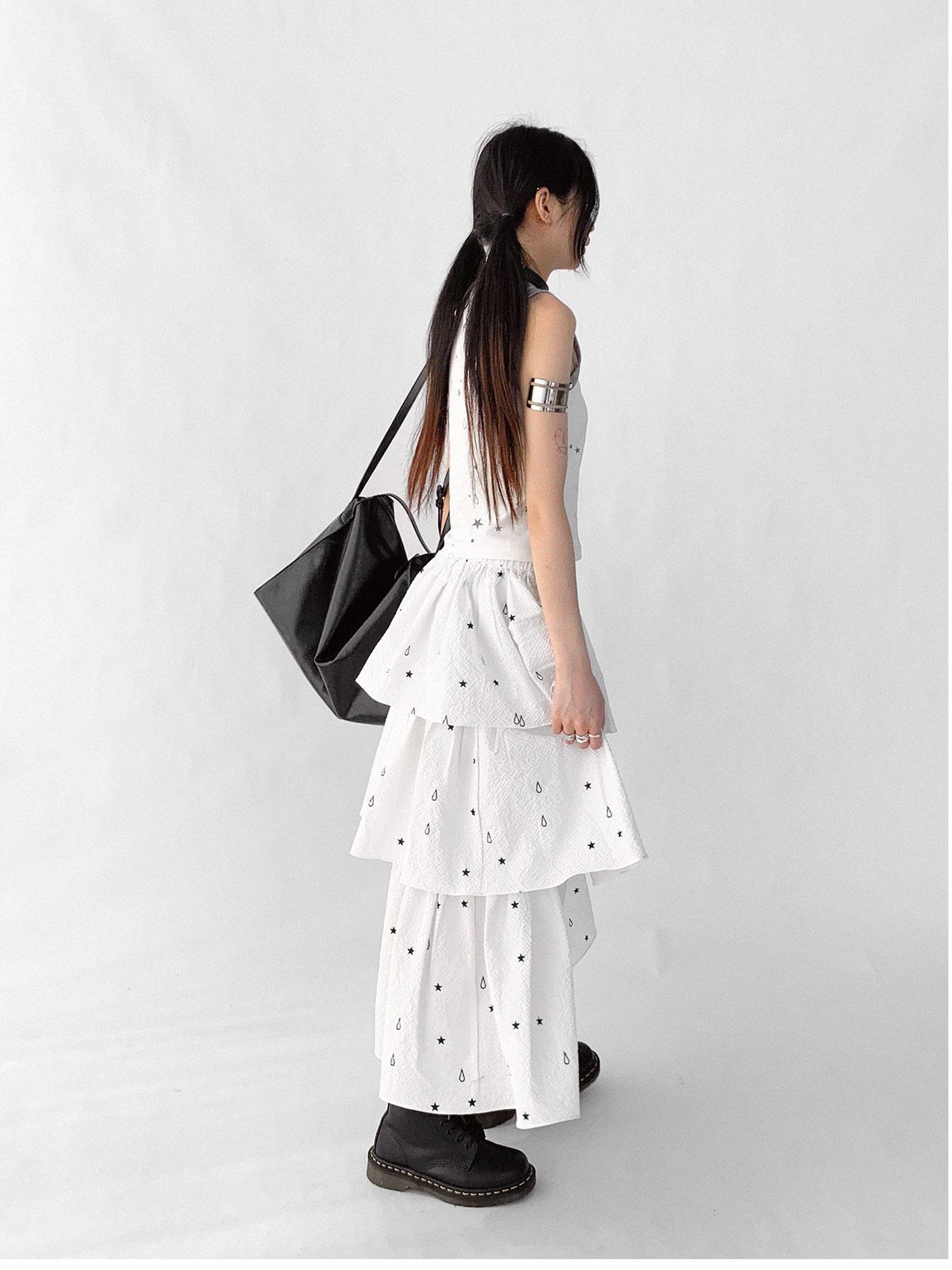 innomoood Starfall Textured Print A Line Skirt