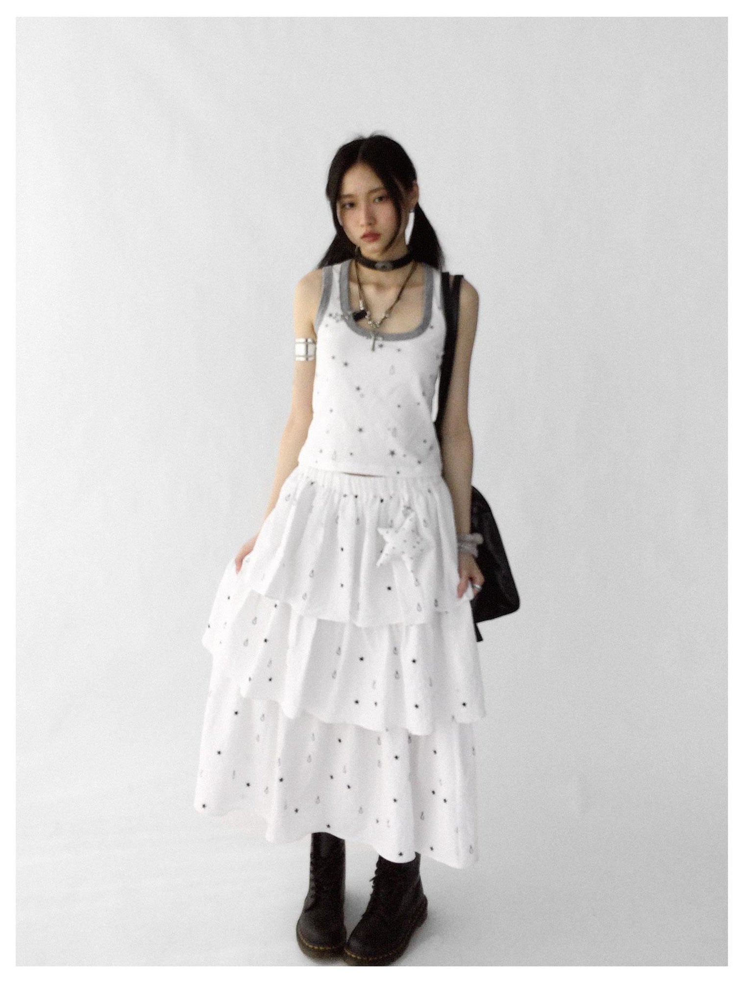 innomoood Starfall Textured Print A Line Skirt