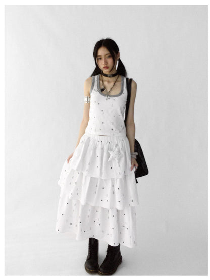 innomoood Starfall Textured Print A Line Skirt