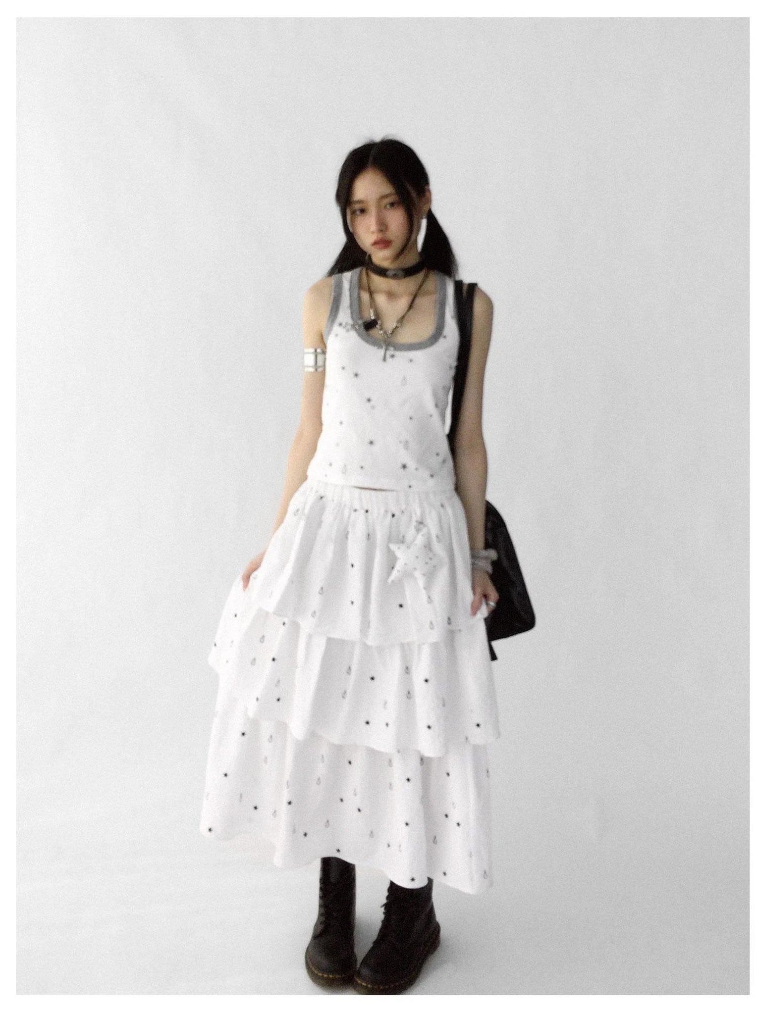 Starfall Textured Print A Line Skirt