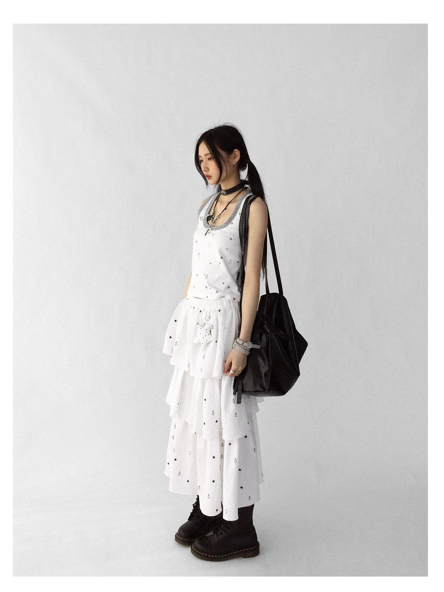 innomoood Starfall Textured Print A Line Skirt