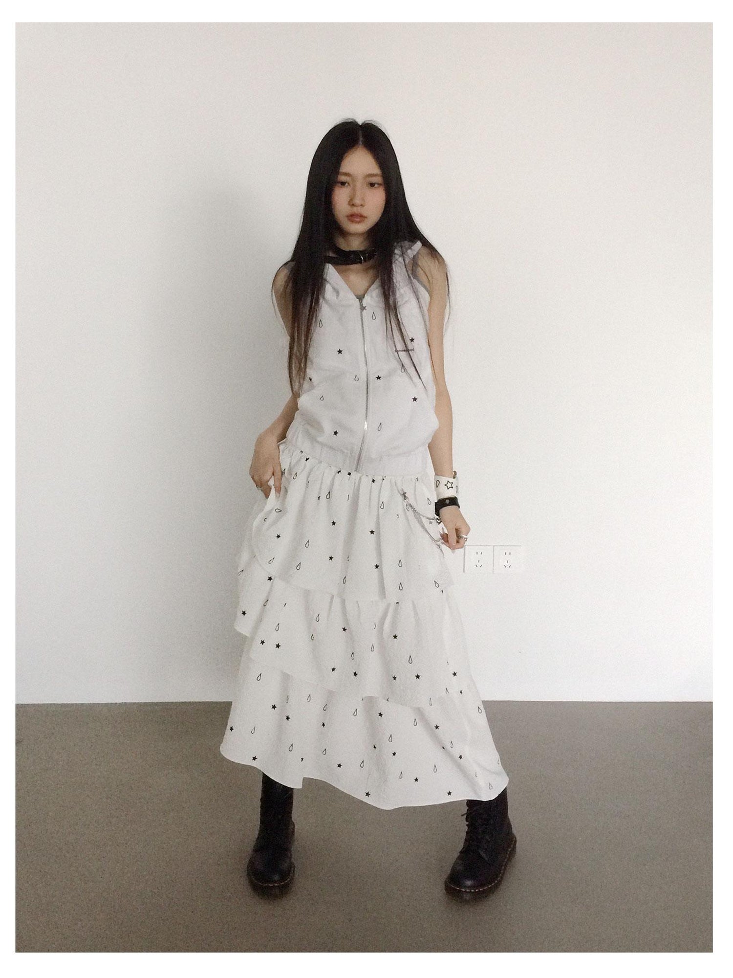 innomoood Starfall Textured Print A Line Skirt