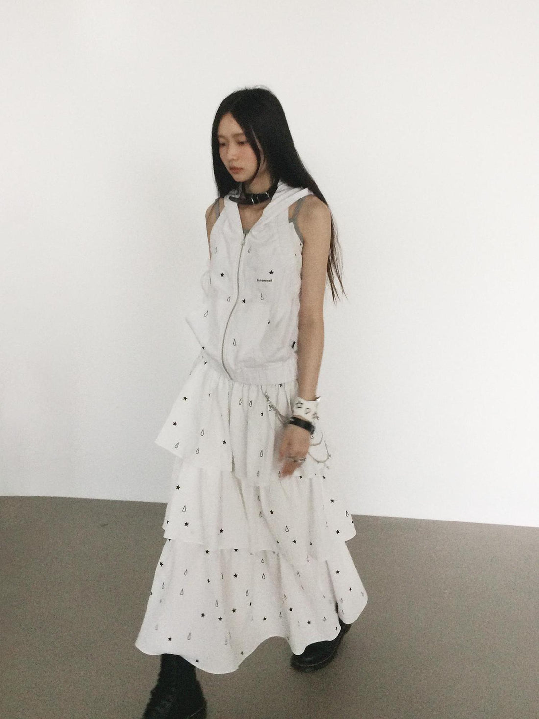 innomoood Starfall Textured Print A Line Skirt
