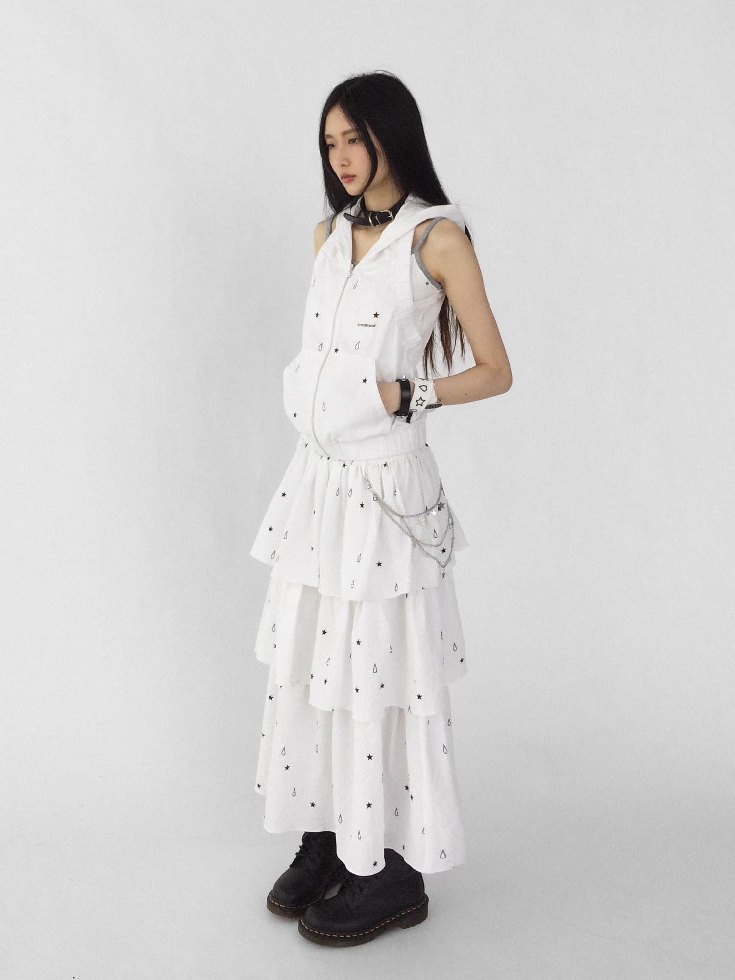 innomoood Starfall Textured Print A Line Skirt