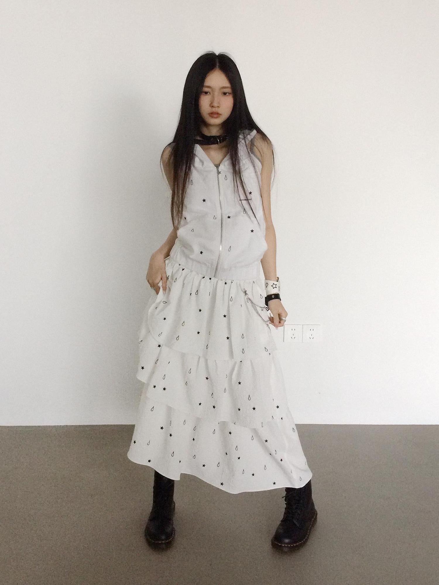 innomoood Starfall Textured Print A Line Skirt
