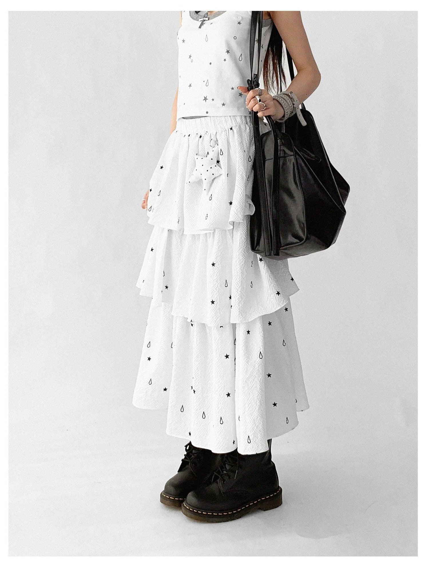 innomoood Starfall Textured Print A Line Skirt