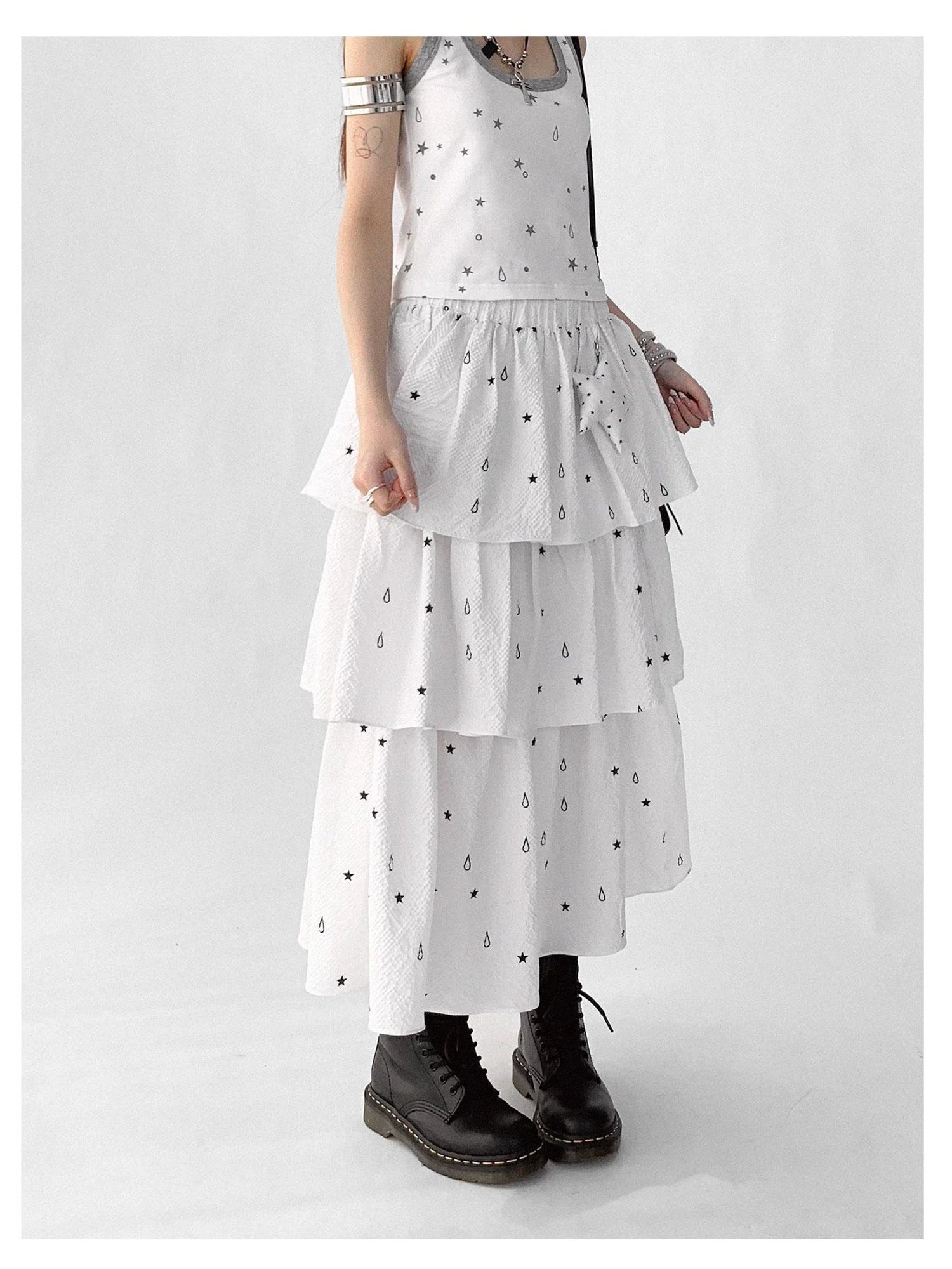 Starfall Textured Print A Line Skirt