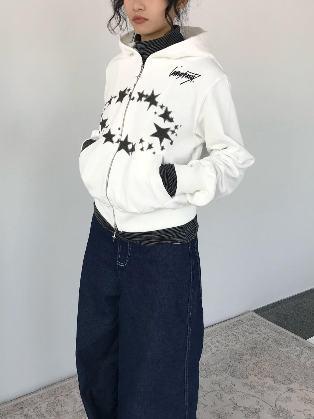 innomoood Starring Dirty Hoodie Print Cardigan