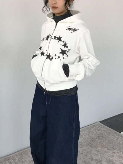 innomoood Starring Dirty Hoodie Print Cardigan