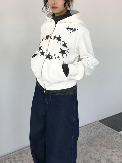 Starring Dirty Hoodie Print Cardigan