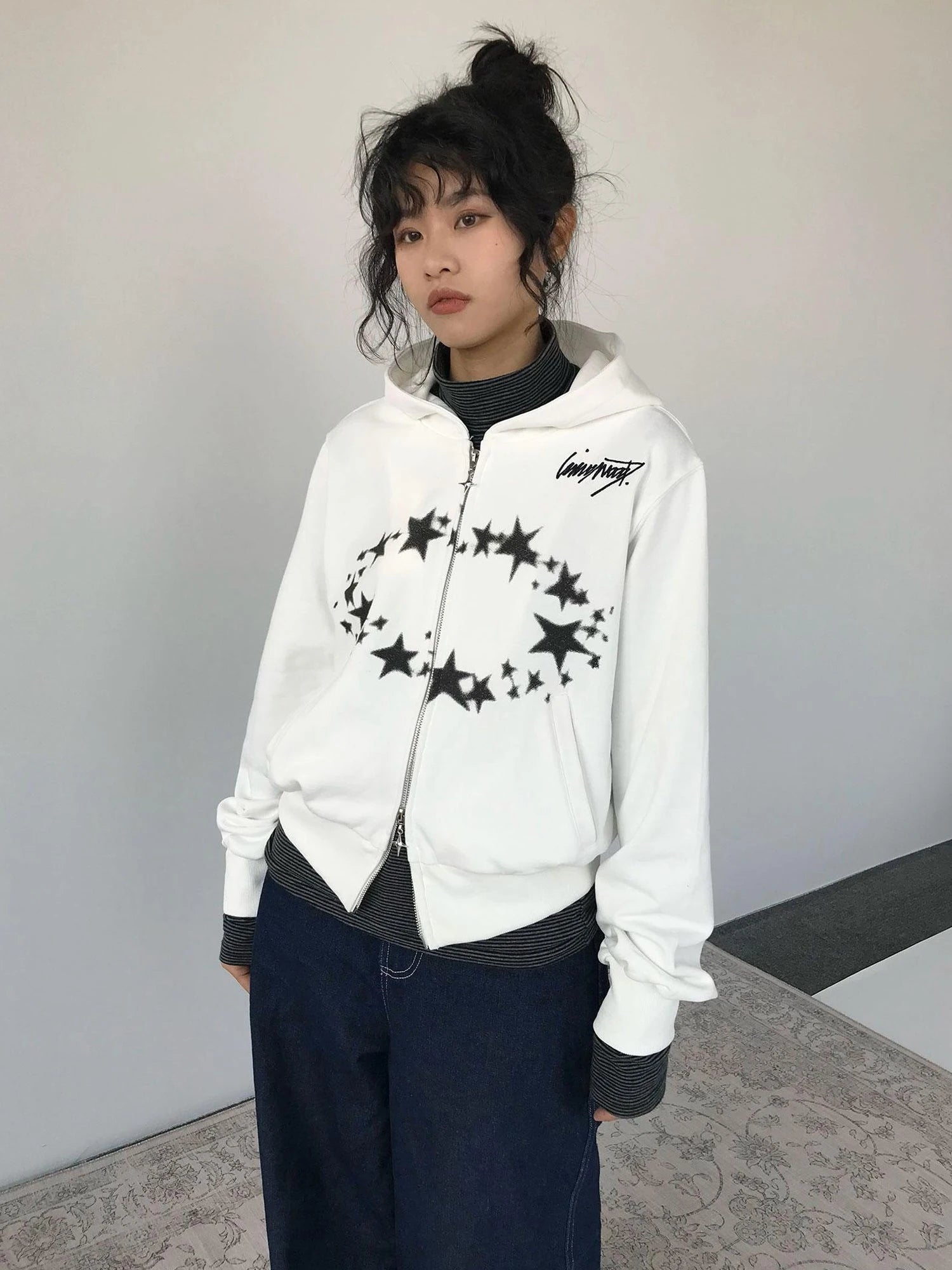 Starring Dirty Hoodie Print Cardigan