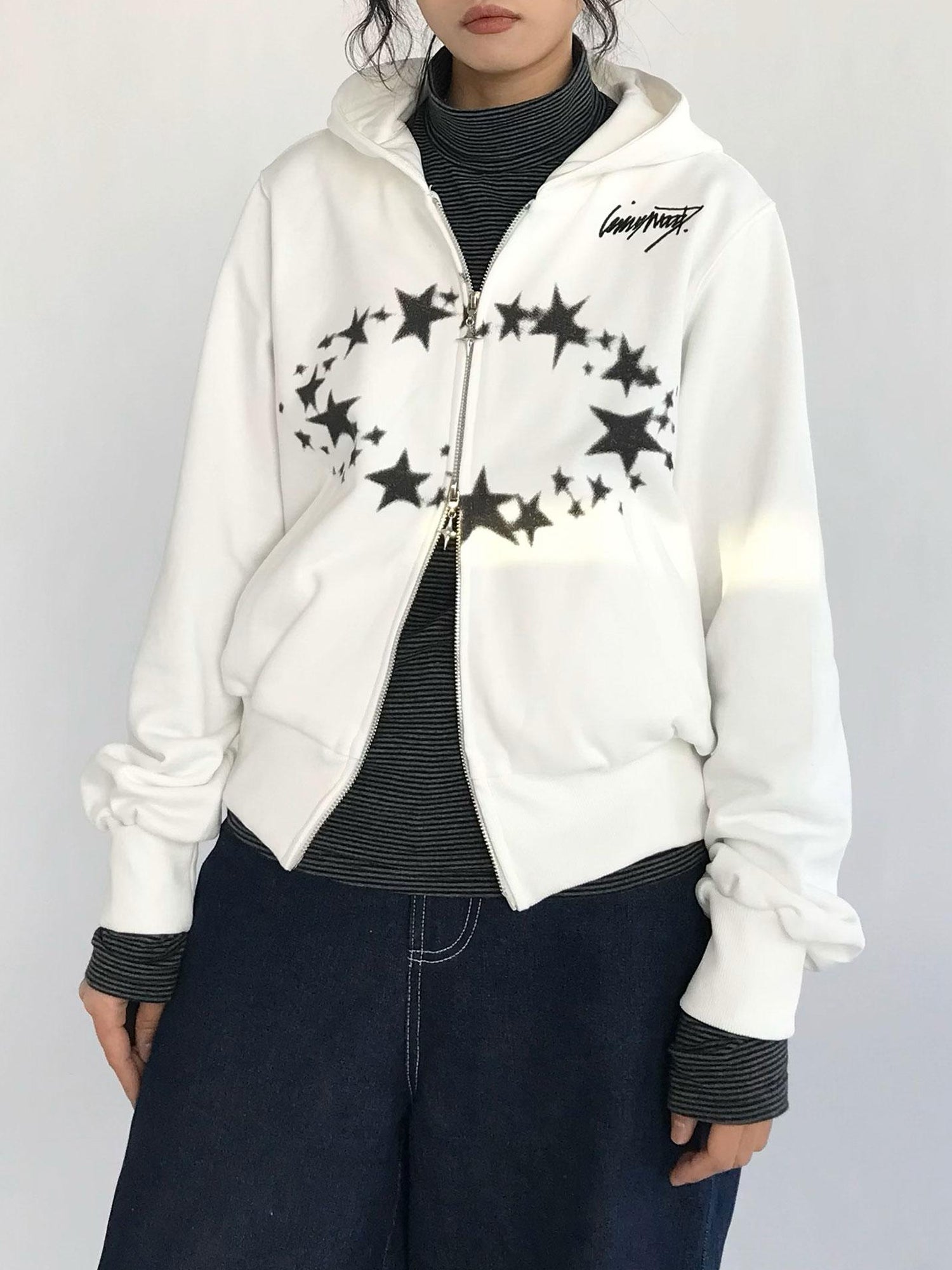 innomoood Starring Dirty Hoodie Print Cardigan