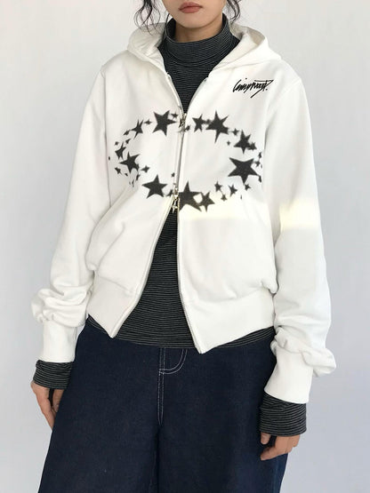 innomoood Starring Dirty Hoodie Print Cardigan