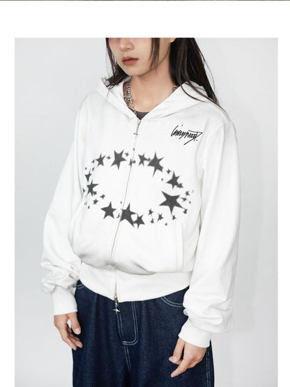 innomoood Starring Dirty Hoodie Print Cardigan