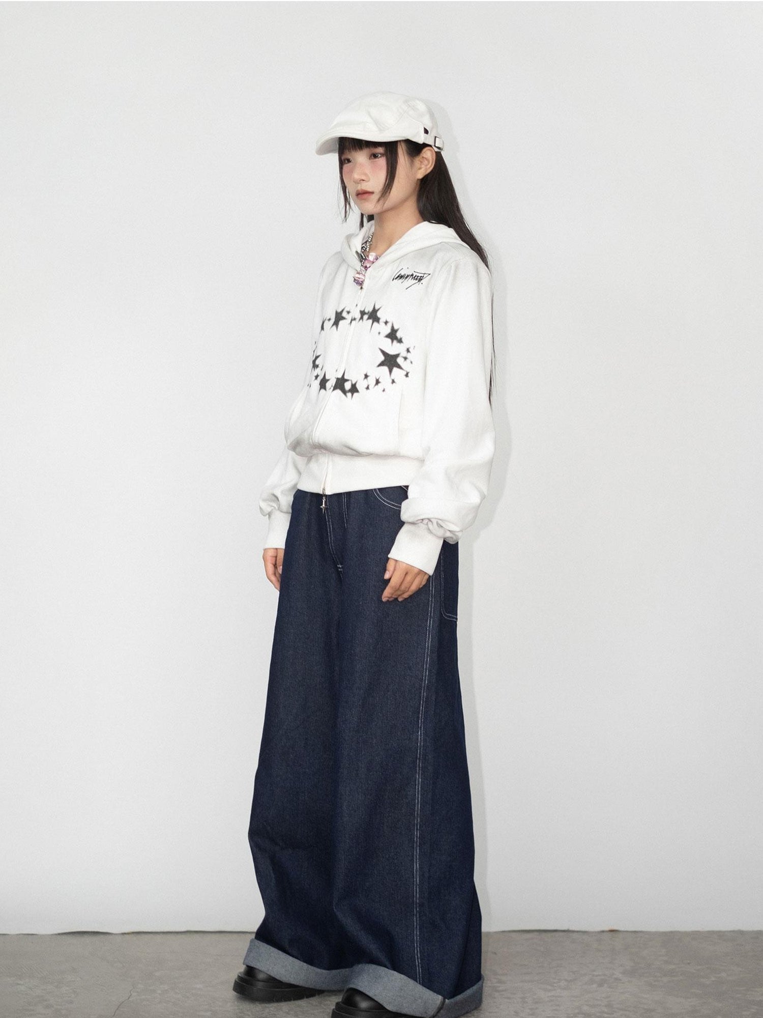 innomoood Starring Dirty Hoodie Print Cardigan