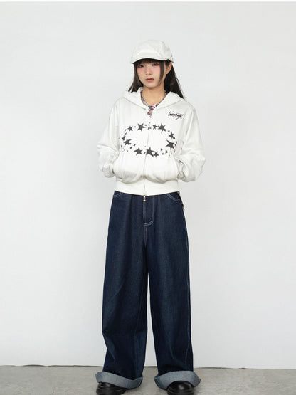 innomoood Starring Dirty Hoodie Print Cardigan