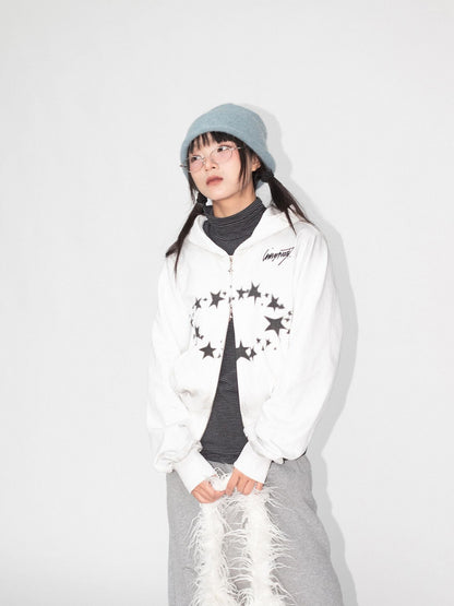 innomoood Starring Dirty Hoodie Print Cardigan