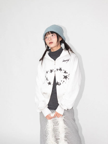 Starring Dirty Hoodie Print Cardigan