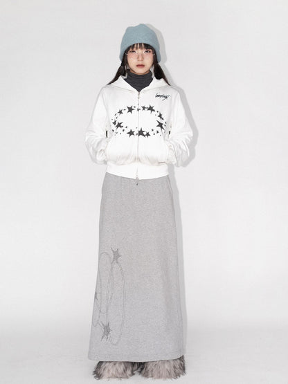 innomoood Starring Dirty Hoodie Print Cardigan