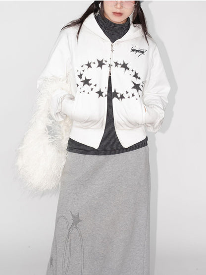 innomoood Starring Dirty Hoodie Print Cardigan