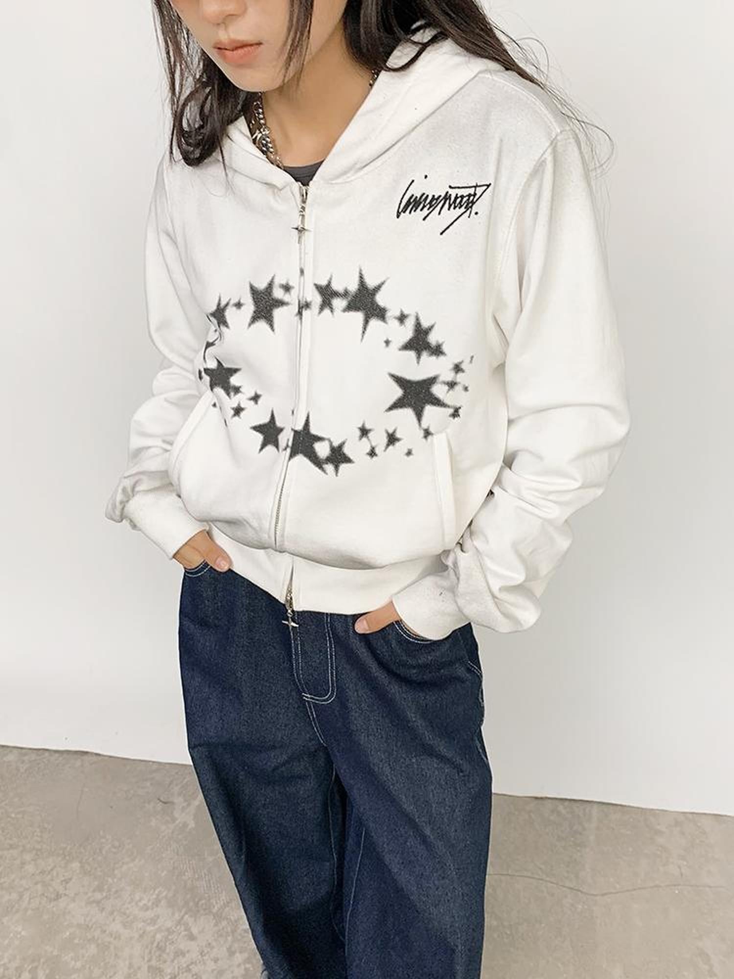 innomoood Starring Dirty Hoodie Print Cardigan
