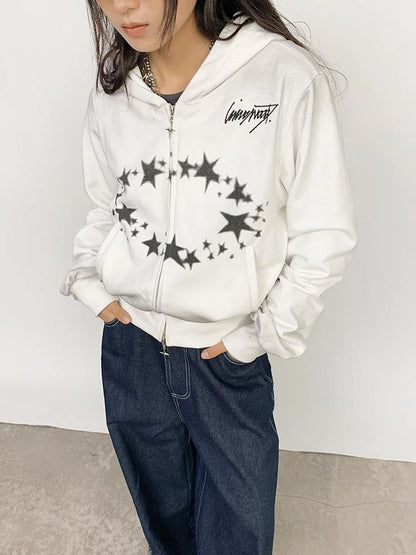 Starring Dirty Hoodie Print Cardigan